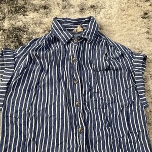 Striped‎ Button Down Shirt Short Sleeve Casual Top  Blue White